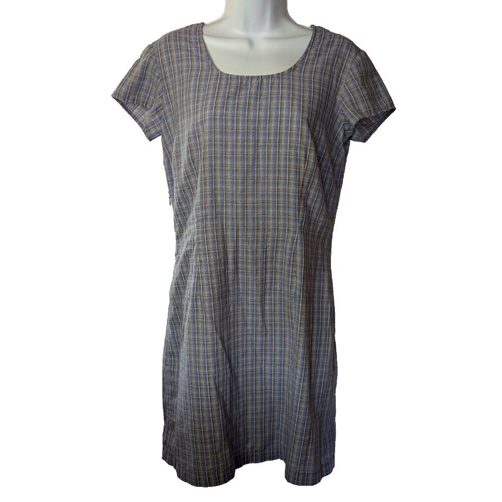 PATAGONIA Dress SHORT SLEEVES Sz 8 COTTON Blend YKK ZIP PLAID Pattern POCKET